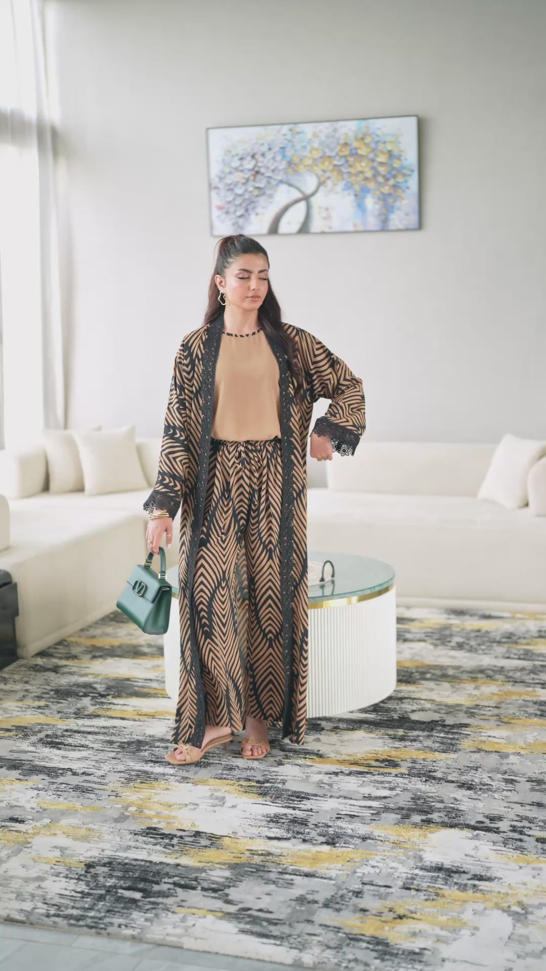 A short film of the Onyx printed kimono set in movement.